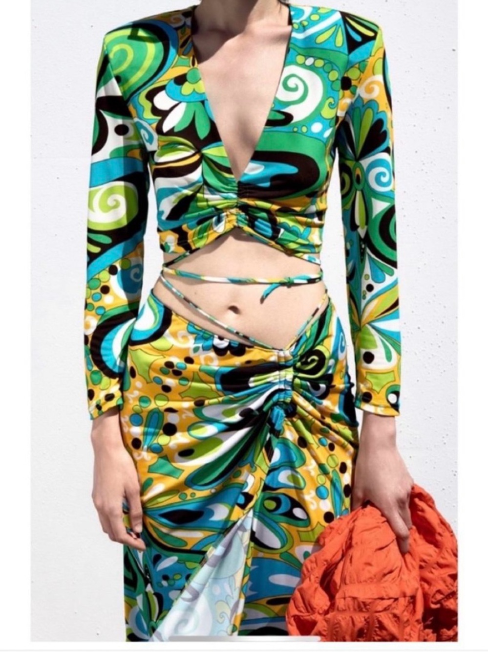 Zara Green, Yellow & Turquoise Abstract High-Low Dress